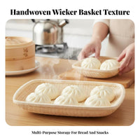 Rectangular Wicker Bin Breathable Design Rectangular Rattan Platter for Kitchen
