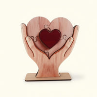 Wooden Heart Puzzle Ornament Handmade Heart Puzzle Statue Unique Grain Table Ornament for Parents, Office