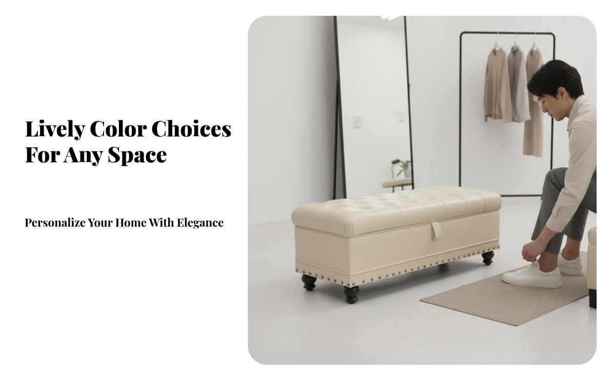 Multi-Functional Long Tufted Footstool adaptable Use Storage Bench long-lasting Construction Upholstered Ottoman for Shop Owners, Interior Designers, Bedroom, Fitting Room, Entryway, Clothing shop