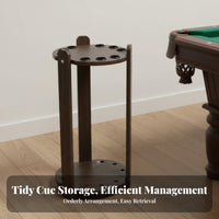 Floor Pool Cue Rack Wood Grain Finish Wooden Billiard Cue Holder Construction Billiard Stand for Home Game Lovers, Clubhouse, Bar