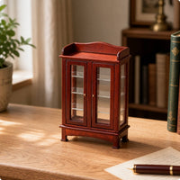 Dollhouse Cabinet with Glass Doors Freestanding Miniature Display Cabinet Realistic Miniature Furniture Display Shelf for Miniaturists, Diorama