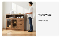 Walnut Sideboard Cabinet Large Capacity Refreshment Center Cabinet Versatile Wood Sideboard with Drawers for Families, Homeowners, Entryway
