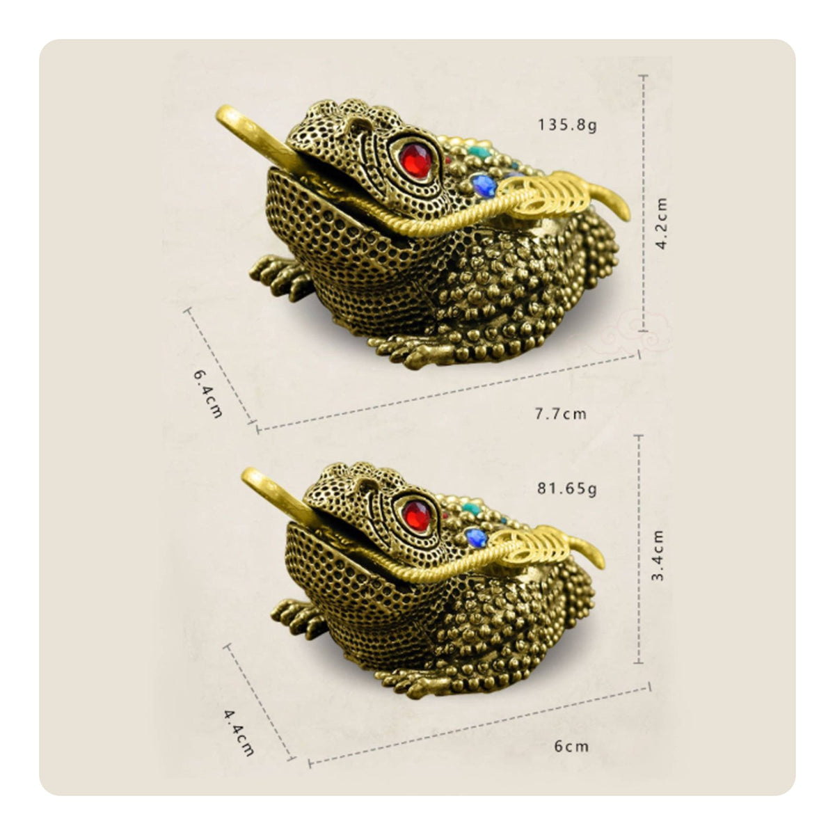 Hollow Brass Toad Figurine Jewel Inlaid Three-Legged Wealth Frog for Living Room