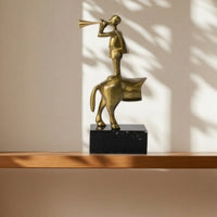 Figure on Marble Base Gold-Toned Sculpture with Marble Base Shiny Figure Statue Black Decorative Sculpture Compact