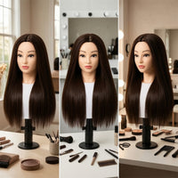 16-Inch Hairdressing Mannequin Head Straight Human Hair Mannequin Head Multifunctional Professional-Grade for Hairdressers