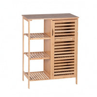 Storage Unit with Slatted Shelves Compact Bamboo Cabinet Easy to Clean Freestanding Floor Cabinet for Washroom