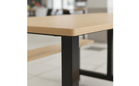 Easy to Clean Cafeteria Table with Attached Seats Long-Lasting Stainless Steel Dining Unit Space Saving Dining Hall Table and Bench Set Heavy Duty for Students, Breakroom