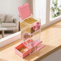 Parrot Feeder and Automatic Bird Food Dispenser with Perch, Anti-Spill Cage Feeder for Medium and Small Parrots, External Food Feeder