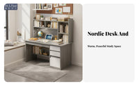 Writing Desk with Bookshelf Large Tabletop Student Workstation with Storage Spacious Desktop Computer Desk Hutch for Students, Bedroom