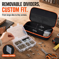 Hard Tool Box with Storage Compartments, Hard Plastic Organizer with Dividers, Mesh Pockets and Sturdy Handle