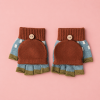 Kids' 2-in-1 Convertible Half-Finger Mittens for 3-10 Year Olds, Winter Warm Knitted Gloves for School