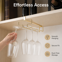No-Drill Wine Glass Rack, Modern Metal Hanging Wine Glass Holder for Home Bar, Under Cabinet Stemware Rack, 26 cm