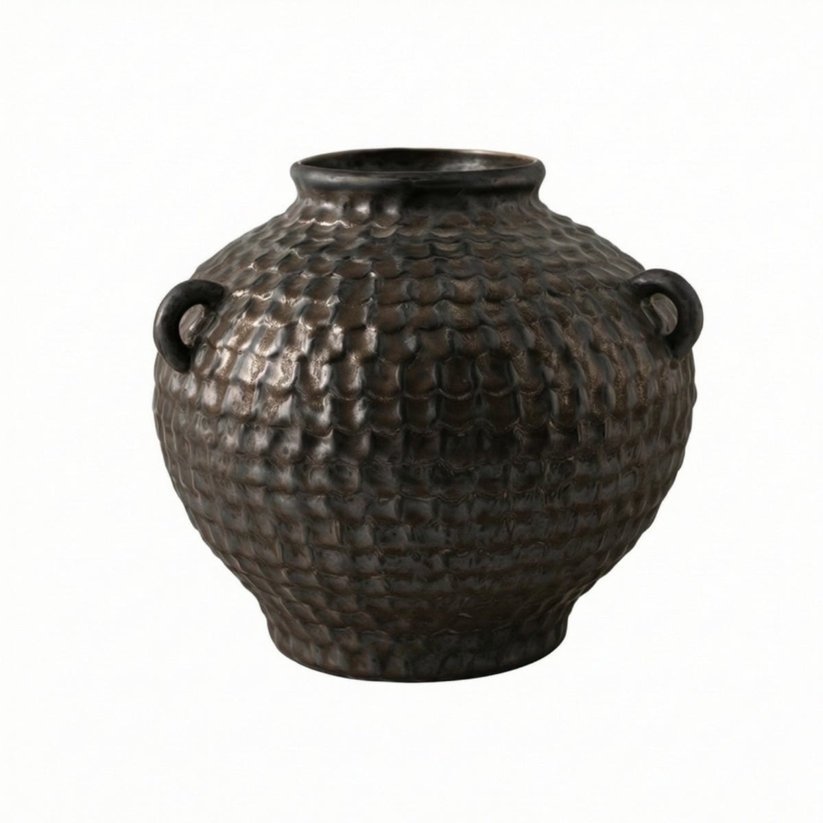 Ceramic Vase with Handles Vintage Hammered Ceramic Vase Artisanal Vessel for Entryway Table