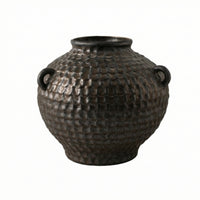 Ceramic Vase with Handles Vintage Hammered Ceramic Vase Artisanal Vessel for Entryway Table
