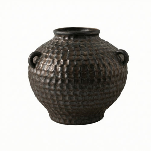 Ceramic Vase with Handles Vintage Hammered Ceramic Vase Artisanal Vessel for Entryway Table