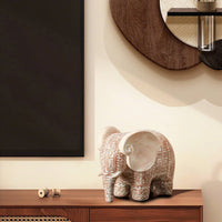 Elephant Figurine Wood-Toned Elephant Statue Auspicious for Tea Table