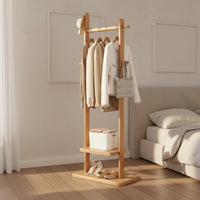 Multi-Functional Solid Wood Garment Rack Heavy Duty Clothing Organizer Water-Based Paint Household Furniture Easy Assembly for Entryway, Walk-in Closet