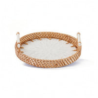 Home Decor Wicker Basket Tray with Handles Portable Woven Basket Tray with Handles Lightweight Versatile for Hosts, Tabletop, Kitchen, Picnics