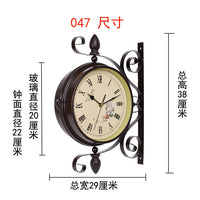 European Iron Art Double-Sided Wall Clock Hanging Clock Creative Pastoral Wall Clock Modern Living Room Bedroom Silent Large