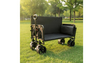 Convertible Camping Wagon 2-in-1 Folding Cart with Seat Wagon with Seats Portable Lounge Cart Quick-Fold for Campers, Picnics