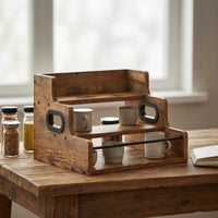 Wooden Seasonings Organizer with Handles 3-Tier Stepped Storage Rack Compact Display Stand Vanity