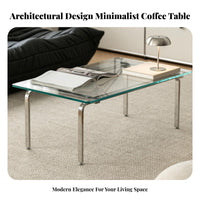 Clear Glass Surface Metal Frame Table Modernist Design Movement Cylindrical Frame Glass Table Minimalist Design Modern Look