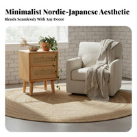 Modern Minimalist Nightstand with Woven Drawer Nordic design Rattan Drawer Cabinet Japanese Inspired End Table Space-Saving Design for Apartment Dwellers, Homeowners, Students, Beside Bed, Living Room, Small Spaces, Next to Sofa
