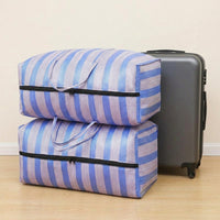 Sapphire and White Striped Laundry Bags, Heavy Duty Bags for Moving, Reusable Woven Polypropylene Storage with Zipper and Fabric Handles, 1 Pack