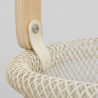 Kitchen Storage Basket with Wooden Handle for Fruits and Eggs, Metal Wire Frame with Rolled Edge Design, Hanging for Cupboards
