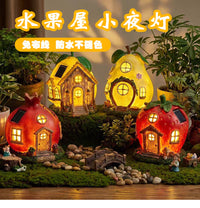 跨境新品发光水果树脂工艺品卡通户外摆件太阳能灯花园雕像小夜灯