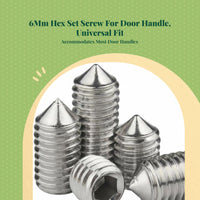 Stainless Steel Door Lock Screw, Hex Head Pointed Set Screw, Universal Hardware Accessory for Handle Repair, Easy Installation