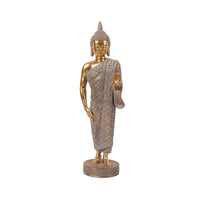 Buddha Statue with Pedestal Golden Standing Buddha Statue Peaceful Sculpture for Buddhists, Altar