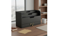 Wooden Desk Organizer with Drawer Large Capacity Desktop File Sorter Sturdy Design Wooden Mail Organizer