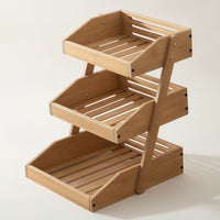 3 Tier Rack with Slatted Trays Rustic Countertop Vegetable Produce Rack Convenient Kitchen Organizer for Pantry