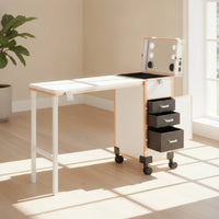Fold-out Makeup Case with Table Portable Rolling Vanity Station Hard-Sided Makeup Train Case with Drawers Built-Info Nail Technicians, Beauty Salons, Studios