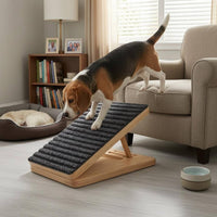Ribbed Wooden Dog Ramp Staircase Bone-Shaped Handhold Pet Ramp Staircase Sloped Anti-Slip Pet Stairs Floor Protection for Raised Surfaces, Bedside