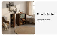 1 Piece Extendable Bar Table Cabinet Retractable Sideboard Sintered Stone Top Fluted Glass Storage Suitable for Entertainers Adults Living Room Divider Kitchen Home Decoration