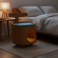 Wooden Cat Nest Stool Closed Warm Feline Retreat Stool Bed 2-in-1 for Living Room