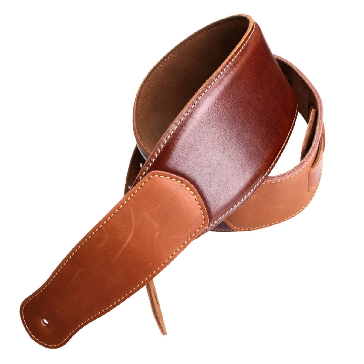 Wide Genuine Leather Guitar Strap Two-Tone Leather Guitar Strap Comfortable Secure for Bass Players