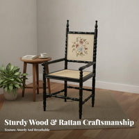 Cane Rear Dining Chair Woven Rearrest Cane Rear Armchair Sturdy Wood Frame Vintage & Design for Homeowners, Living Room, Cafe