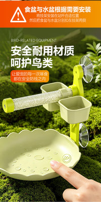Suction Cup Parrot Perch with Feeding Cup and Waste Tray