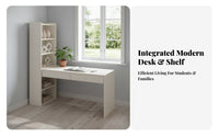 Creamy Design Desk with Side Bookshelf Space-Saving Writing Desk with Integrated Shelving Ample Storage Study Table Multi-Functional for Students, Teenagers, Telecommuting Workers, Bedroom, Small Areas, Dorm Room