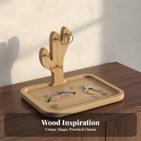 Solid Wood Wooden Key Holder Stand Multi-Purpose Desktop Organizer with Key Hooks Spacious Tray-All for Nightstand, Office
