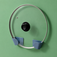 Wall-mounted Pot Lid Holder, Adhesive Kitchen Storage, 8x5x4.5cm, Plastic, Black/Blue/Green