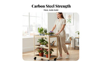 3-Tier Rolling Plant Cart Multifunctional Display Shelf Hollow-Carved Design