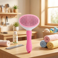 Cat Brush and Pet Hair Remover for Dog Grooming, Double-Sided Stainless Steel Dog Comb for Long Hair, Silicone Handle, Gentle on Skin Tool