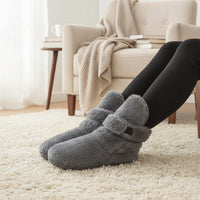 Fleece Booties with Strap Warm Bootie Slippers Soft and Thick Slippers with High-Top for Adults, Elderly, Cold Floors, Home, Bedroom