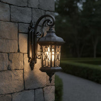 European Outdoor Wall Light Ornate Metal Frame Waterproof Exterior Sconce Vintage Wall Lantern for Garden, Porch, Patio