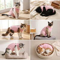Cat Recovery Suit with Fasteners, Sleeveless Turtleneck Spay Suit for Cats, Neuter and Post Surgery Care, Anti-Licking Protection
