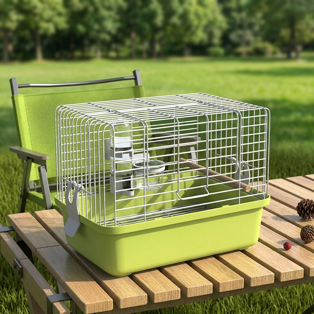 Portable Bird Cage with Handle, Rectangular Wire Pet Bird Carrier, Carrier Portable for Parrots and Small Exotic Birds, Small Bird Cage Setup